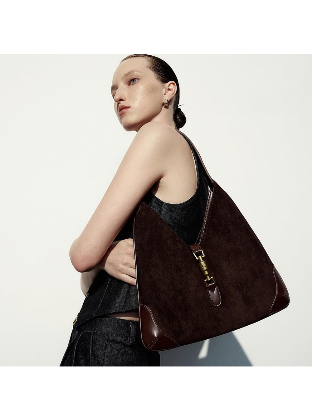 Urban Revivo Brown Suede Bag with Gold Hardware - Picture 8 of 8